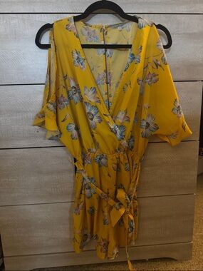 Yellow Floral romper with Tie Waist
